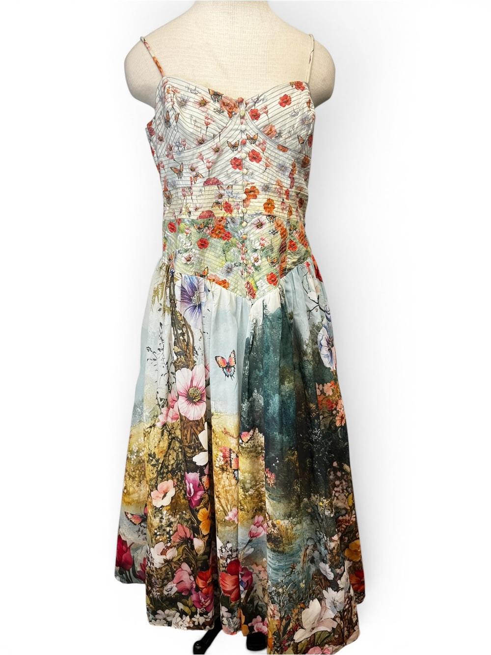Anthropologie The Muse Floral Landscape Romantic Art to Wear Midi Dress Large - Picture 8 of 12